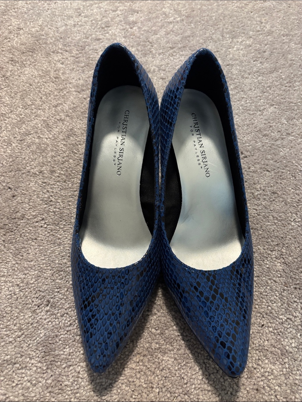 Christian Siriano Navy Snake-Print Pointed Pumps